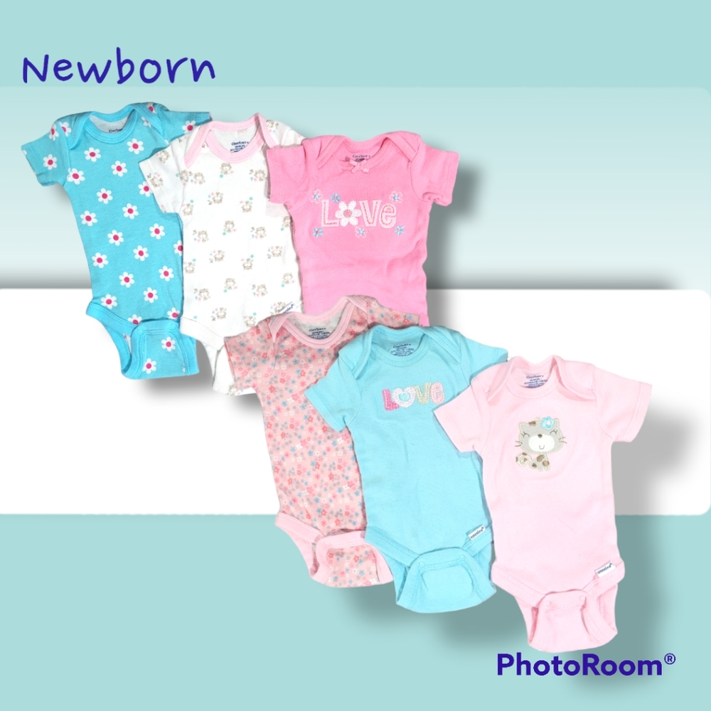 6 Gerber Short Sleeve Onesies Size Newborn